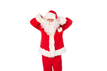 Displeased Santa Claus posing in the studio on a white background.