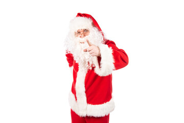 Displeased Santa Claus posing in the studio on a white background.