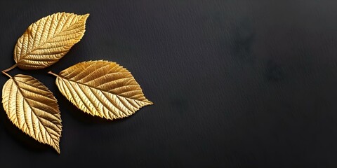 Obraz premium Black Mulberry with Gold Leaves on Black Background Luxury Design Element. Concept Luxury Design, Black Mulberry, Gold Leaves, Black Background, Design Element