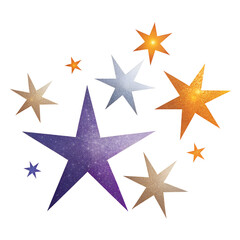 Vibrant multicolored stars illustration with a mix of blue, orange, and yellow hues. Perfect for festive, celebratory, or artistic designs.