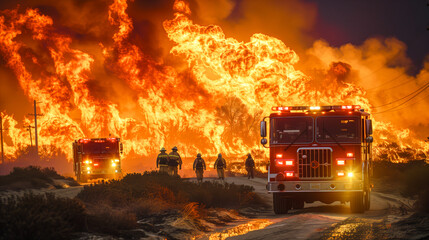 Firefighters battle massive wildfire and smoke as fire trucks arrive to assist