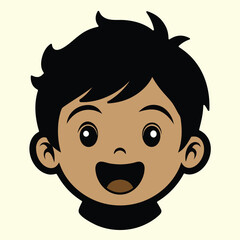 A Boy Happy Mode Emoji Style. Sad kids avatars. Cute children smiling, boy girl in rounds vector set. Illustration girl and boy avatar, happy kids, child happiness. Boy Face Vector illustration.