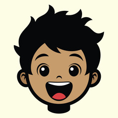 A Boy Happy Mode Emoji Style. Sad kids avatars. Cute children smiling, boy girl in rounds vector set. Illustration girl and boy avatar, happy kids, child happiness. Boy Face Vector illustration.