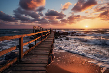 Obraz premium Vibrant Sunset over Wooden Pier