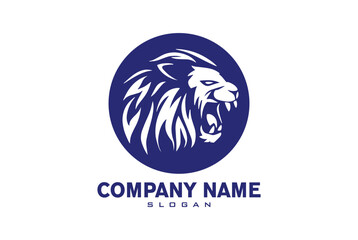 lion head logo with circle template vector icon