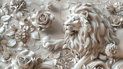 3d lion Wallpaper Background golden art for digital printing wallpaper, mural, custom design wallpaper. AI generated illustration
