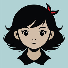 A Girl Happy Mode Emoji Style. Happy kids avatars. Cute children smiling, boy girl in rounds vector set. Illustration girl and boy avatar, happy kids, child happiness. Girl Face Vector illustration.