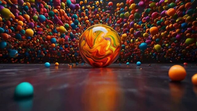 A Vibrant & Colorful Animation Ball surrounded by lots of balls with Gen AI