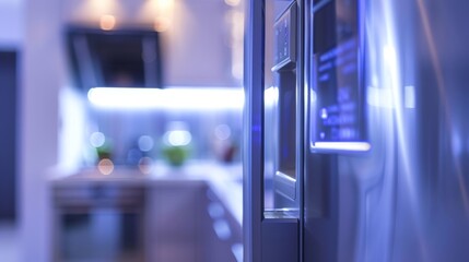 An upclose view of the smart refrigerators energysaving features such as motion sensors that automatically turn off the lights when no one is present.