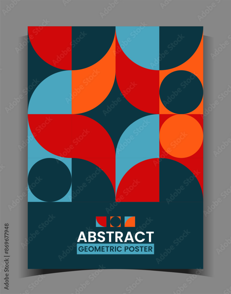 Poster Geometric pattern. Abstract colorful Bauhaus style poster. Typography cover or flyer design. Minimal style background with copy space. Retro mosaic composition. Vector isolated illustration
