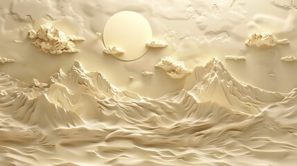 Beautiful mountain 3d relief wallpaper. Mural wallpaper. Wall art. AI generated illustration