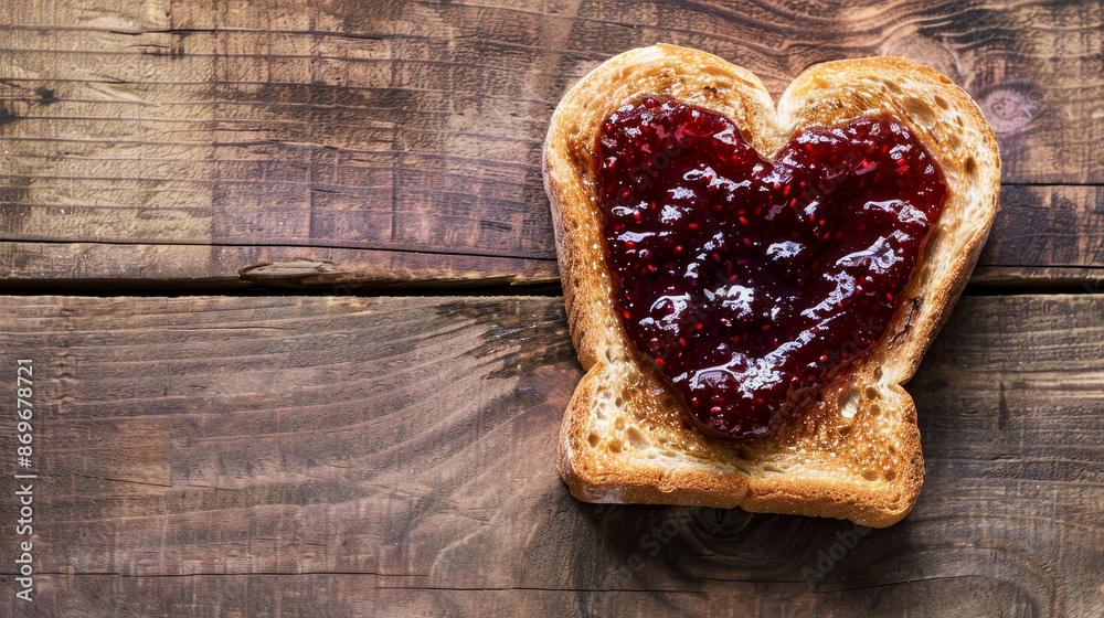 Wall mural A heart-shaped toast with jam on it