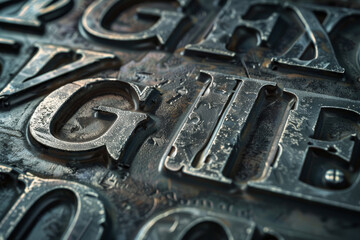 The image is a close up of a set of old metal letters, with the letters G, V