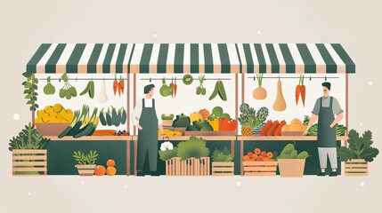 Vibrant Farmers Market: Seasonal Produce Flat Design Illustration