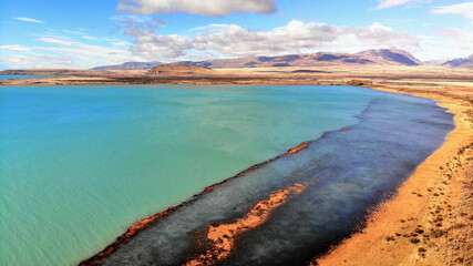 Blue lake in pampas of southern Argentina view from above