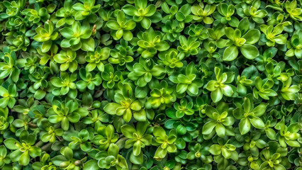 Obraz premium Closeup of lush green hedge wall with small leaves in garden eco friendly evergreen background with copy space for text or ads