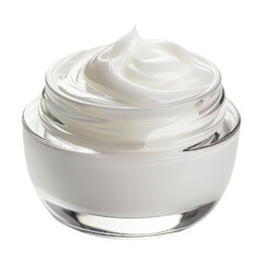 A jar of smooth, creamy white moisturizer, perfect for skincare, isolated on a white background, ideal for beauty product presentations.