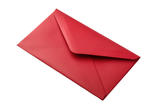 Red envelope isolated on a white background, perfect for festive occasions, invitations, or gifting purposes.