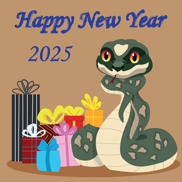 Vector image of the symbol of 2025. The new year is 2025 according to the Chinese calendar. Cute vector snake.	
