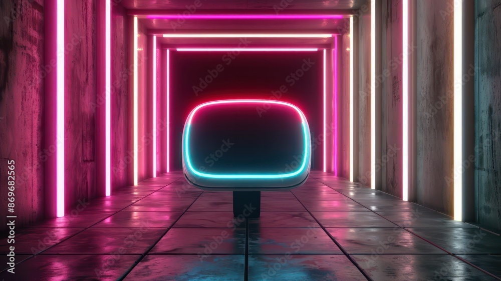 Aufkleber a neon sign with a video game controller in the middle. scene is energetic and futuristic
