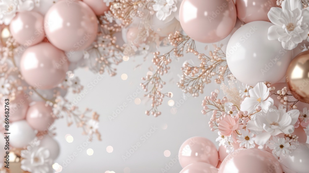 Aufkleber a pink and white floral arrangement made of balloons. the balloons are arranged in a way that create