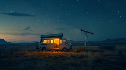 Van Camping Under Starry Night Sky
