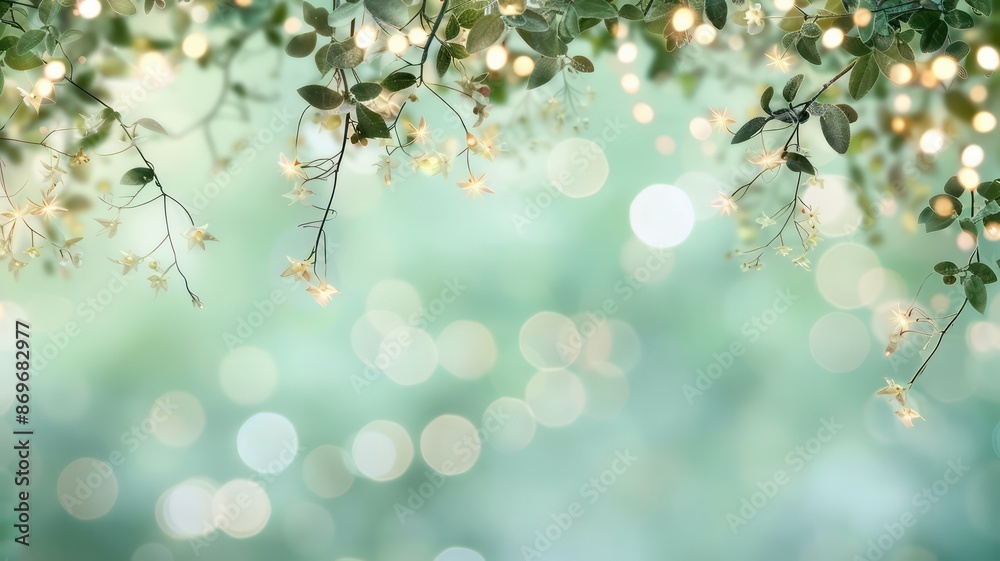 Aufkleber a tree with leaves and a light shining on it. the light is creating a blurry effect