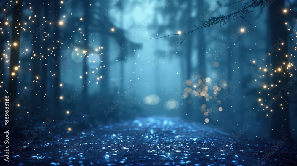 Aufkleber A forest with a path in the middle and a lot of light shining on it. The light is coming from the sky and the trees