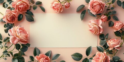 Floral Arrangement with Pink Roses and a Blank Card