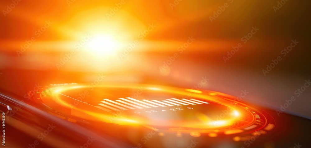 Poster a phone screen with a glowing orange circle with the word 