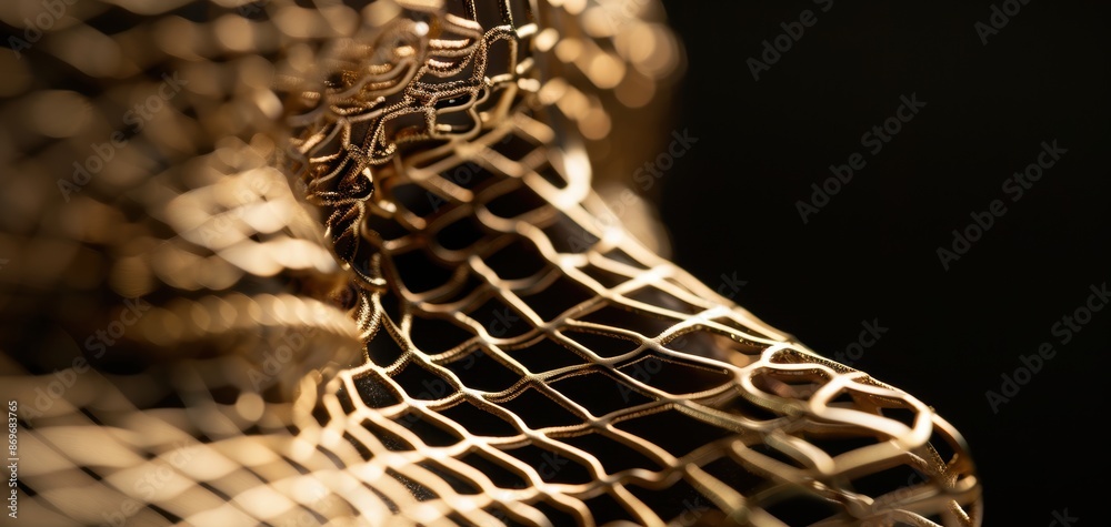 Poster A gold colored object with a mesh pattern