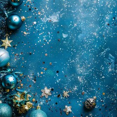 Festive Season: Pine Branches and Blue Ornaments