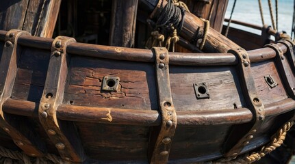 Part of an old pirate ship closeup