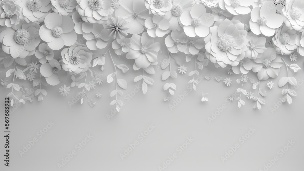 Poster a white flower bouquet with a white background. the flowers are made of paper and are arranged in a 