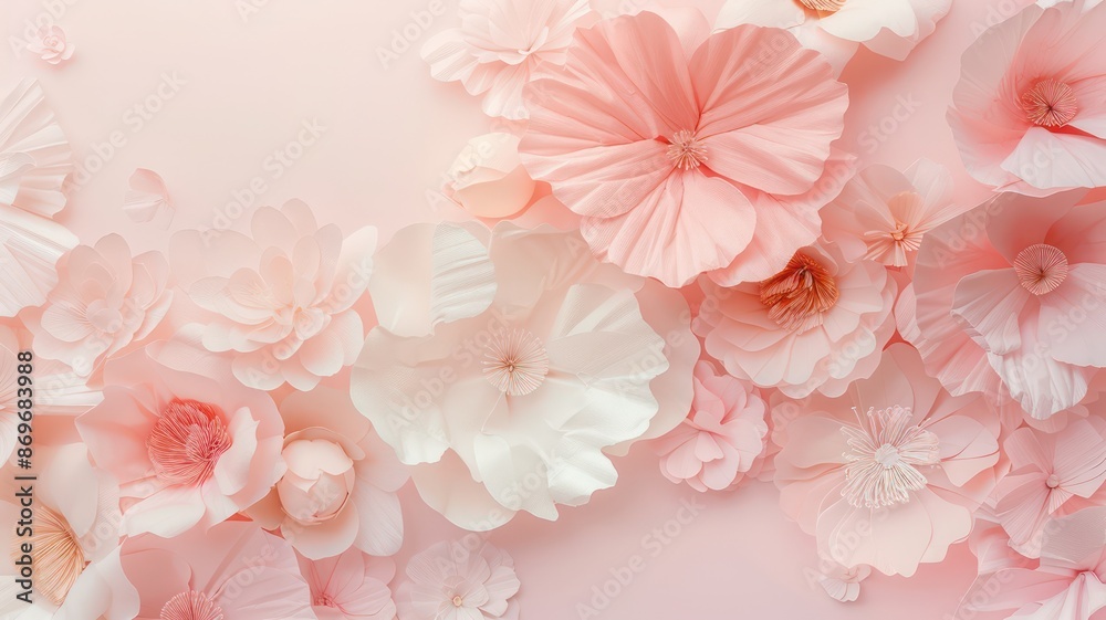 Poster a pink and white flower arrangement with many different types of flowers. the flowers are arranged i