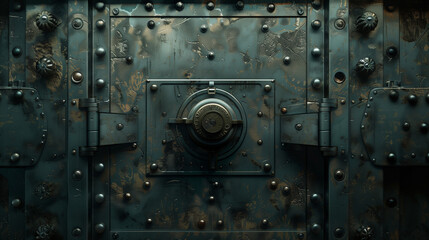 Fototapeta premium metallic safe door made from solid steel, vault for banking and storage, vintage design, 4k realistic