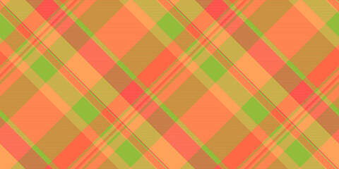 Fototapeta premium Suit fabric seamless pattern, room check vector texture. Best plaid background tartan textile in orange and green colors.