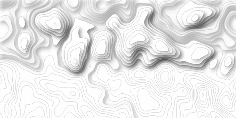 Vector white wave line geography landscape Topo contour map on white background. Geographic mountain relief diagram line wave carve pattern. Topographic world map contour lines map.
