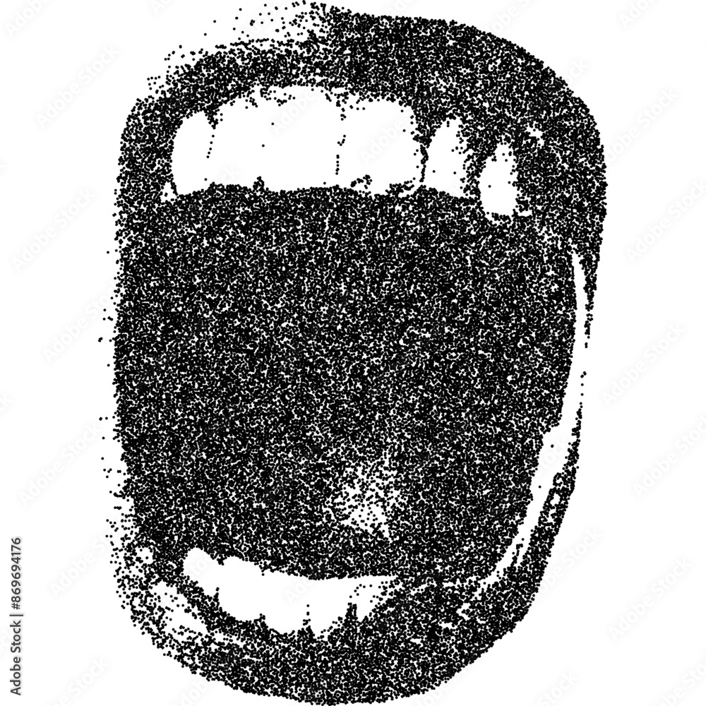 Wall mural Mouth in scream with halftone stipple effect, for grunge punk y2k collage design. Vector illustration in stipple halftone brutalist retro design for vintage banner