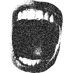 Mouth in scream with halftone stipple effect, for grunge punk y2k collage design. Vector illustration in stipple halftone brutalist retro design for vintage banner