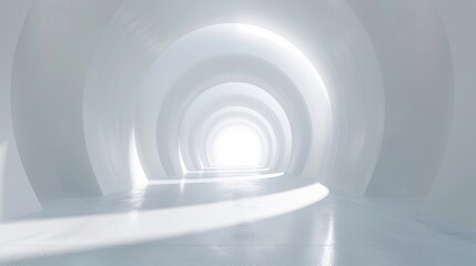 Obraz premium A futuristic, bright white tunnel with glowing lights. Clean lines and modern design in a sci-fi atmosphere.