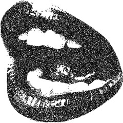 Angry mouth with halftone stipple effect, for grunge punk y2k collage design. Vector illustration in stipple halftone brutalist retro design for vintage banner