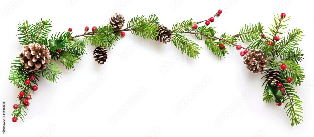 Aufkleber a christmas-themed green frame adorned with cones and holly berries set against a white background w