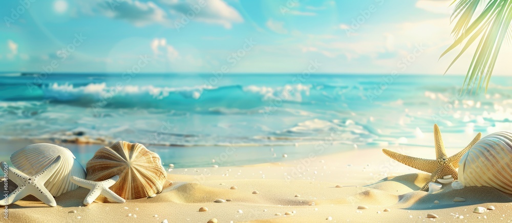 Poster A summer vacation theme with beach-related elements in the background, perfect for adding text or images. Copy space image. Place for adding text and design