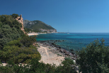 Summer coastline of Golfo di Orosei and Cala Gonone on the west coast of Sardinia. High quality photo