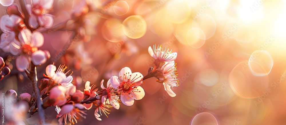 Leinwandbilder plum tree branch in full bloom with blurred background - copy space image.
