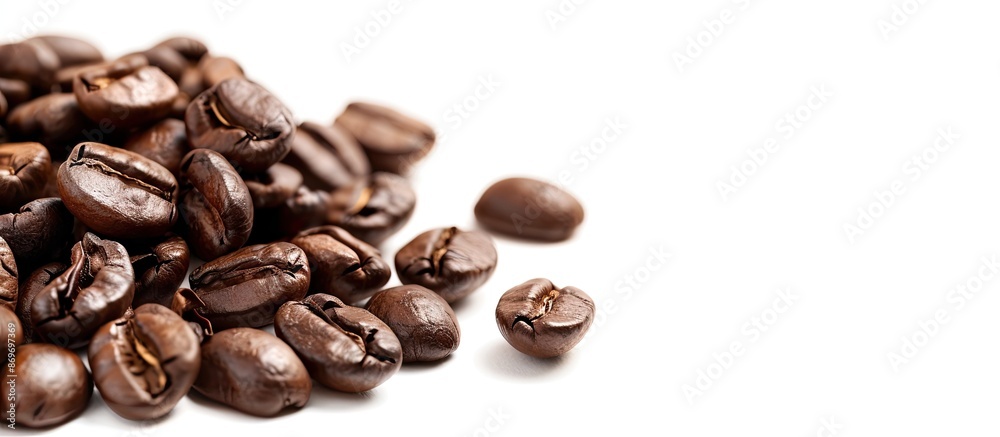 Poster coffee beans on a white background with copy space image.
