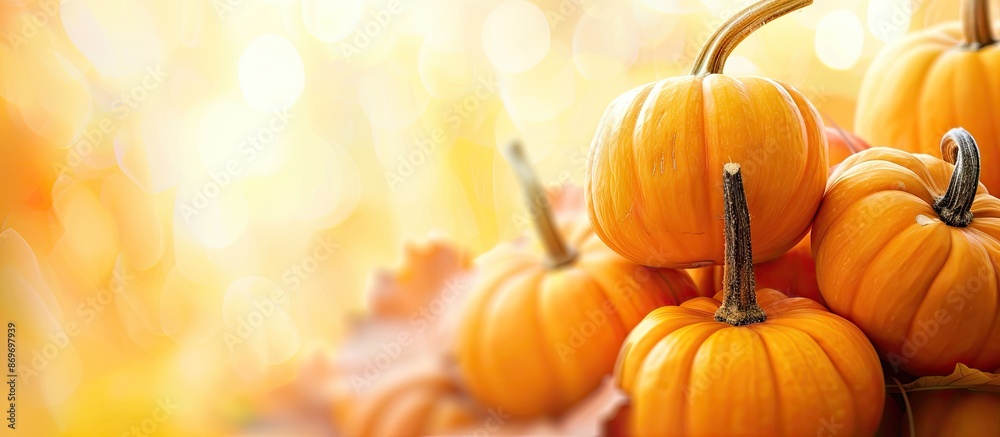 Poster pumpkins with a blurred background in the copy space image.
