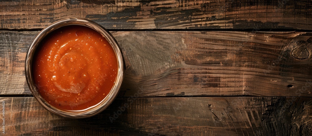 Leinwandbilder sauce closeup displayed on a wooden table with ample copy space image.