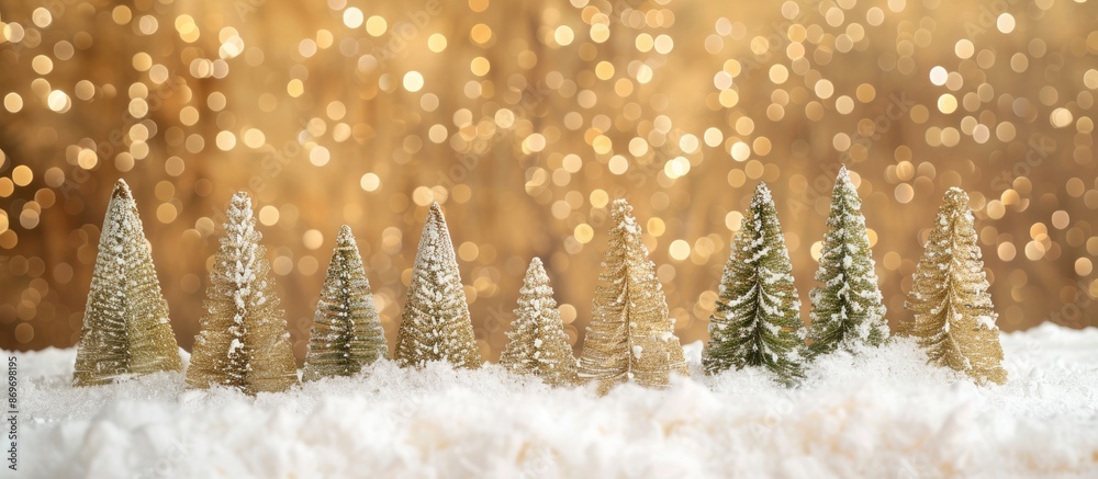 Aufkleber a festive scene is depicted in the photo, showing artificial christmas trees on snowy ground against